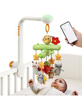 Cute Bee Crib Mobile with Music & Lights, Remote Control Nursery Toy, Starlight